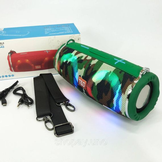 Портативная колонка TG642 с RGB подсветкой и ремешком, колонка для вечеринки. Цвет: камуфляж | Зображення 2