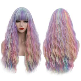 Парик разноцветный длинный волнистый термостойкий 60 см, радужные синтетические волосы для косплея, Хэллоуина