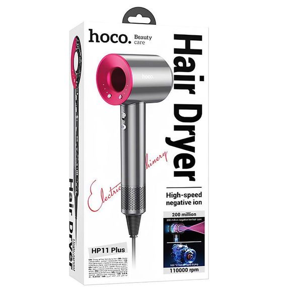 Фен для волос Hoco HP11 Plus с отрицательной ионизацией (1600W) Rose Red | Зображення 4
