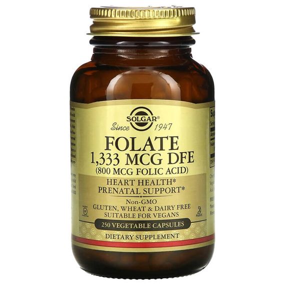 Фолієва кислота Solgar Folate 1333 mcg DFE (Folic Acid 800 mcg) 250 Veg Caps