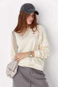 Однотонний світшот із сердечком - кремовий цвет, S (є розміри)