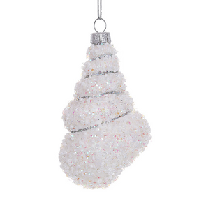 Елочное фигурное украшение из стекла Морская ракушка с декором из бисера 11см