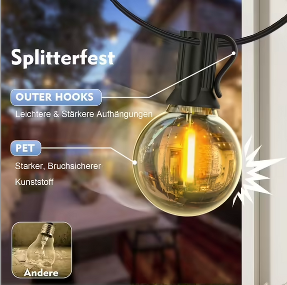 Світлодіодна гірлянда Yuusei Guinguette — 45,7 м, 75 ламп G40 + 2 запасні, водонепроникна, для вулиці та дому | Зображення 2