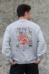 Утеплений оверсайз світшот на флісі з принтом Without Money Grafity Gray