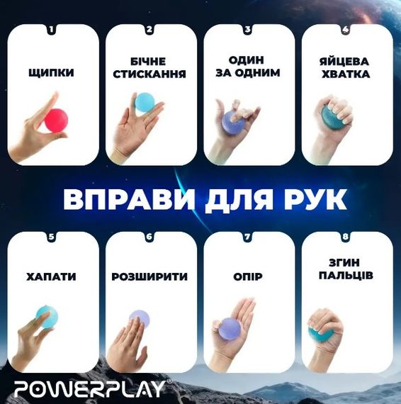 Набір силіконових еспандерів-м'яч (тренажер для кисті) PowerPlay PP-4339 Grip Ball Set (набір 3 шт) (PP_4339) | Зображення 2