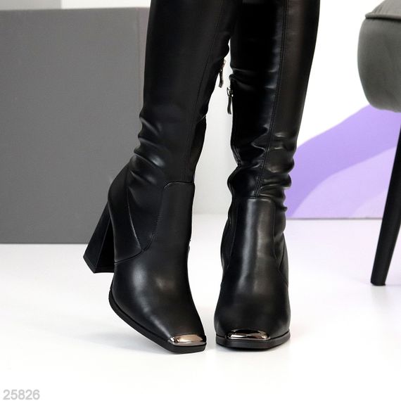 Шикарні чорні ботфорти стрейч на стійких підборах | Зображення 6