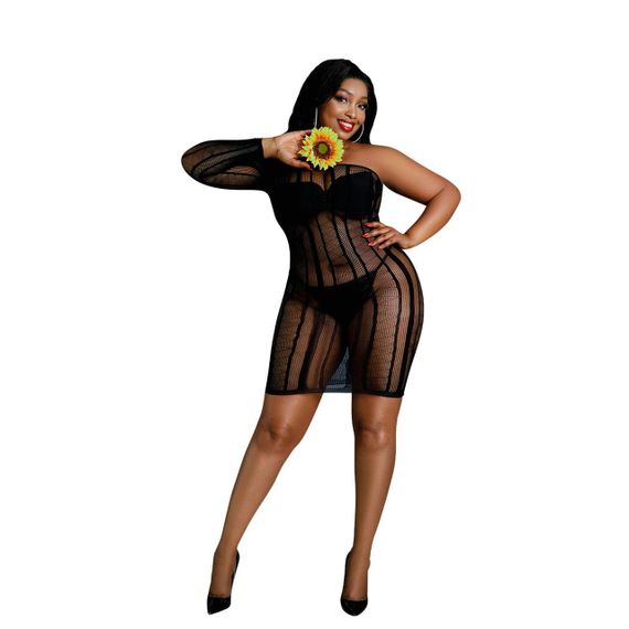 Сукня-бодістокінг Moonlight Plus Model 05 XL-XXXL Black, закрите одне плече та рукав sexstyle