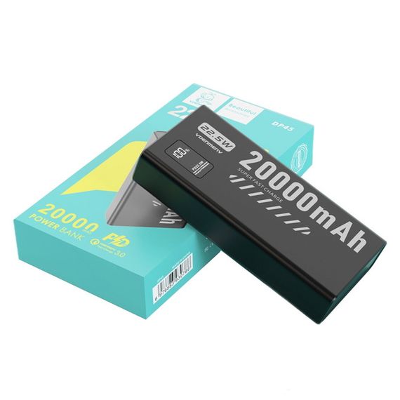 Павербанк DENMEN DP45 20000 мАг 22.5W Fast Charge з LED дисплеєм, 3 виходи, швидка зарядка PD/QC, чорний | Зображення 1
