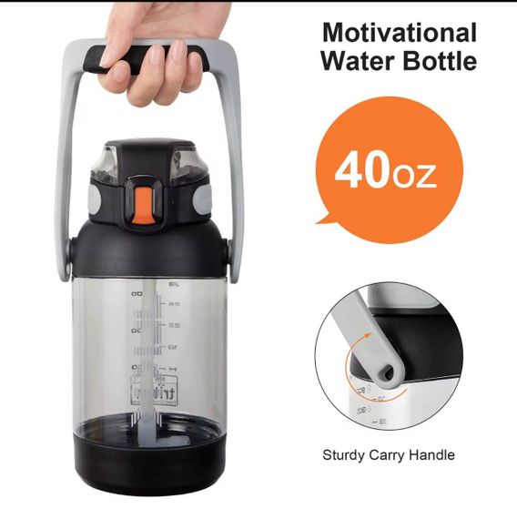 Пляшка TKK 1400 мл — Чорна Tritan BPA-free, ударостійка, спортивна з подвійною системою перенесення | Зображення 3