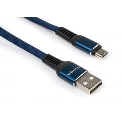 Дата кабель USB 2.0 AM to Micro 5P 1m flat nylon blue Vinga (VCPDCMFNB1B) (VCPDCMFNB1B)