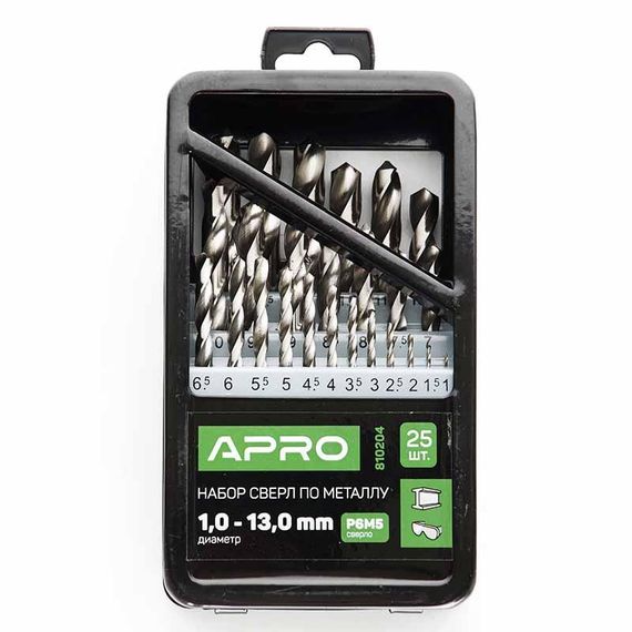 Набір свердел для металу Р6М5 метал бокс 1,0-13,0 мм 25 шт. APRO 8102041 | Зображення 2