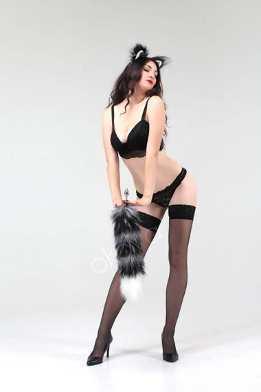 Анальний хутряний хвіст без пробки, Чорнобурий з білим кінчиком, OKOVA 50 см. sexstyle | Зображення 2