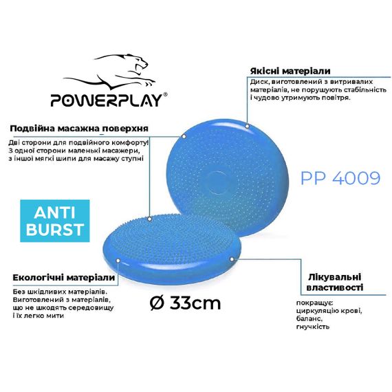 Балансувальна масажна подушка PowerPlay 4009 Balance Pad (Ø33) Синя | Зображення 1