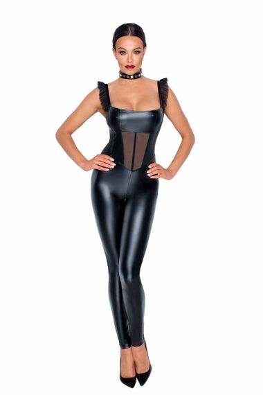 Комбінезон із вінілу зі вставкою із сіточки Noir Handmade F256 чорний, S sexstyle | Зображення 1