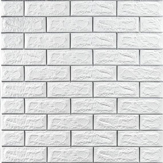 Самоклеюча 3D панель цегла біла смужка срібло 700х770х7мм (100-7) Sticker Wall SW-00000754
