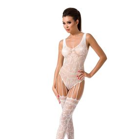 Бодістокінг Passion BS051 white, комбінезон, імітація панчох і боді, S/M/L