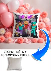 Подушка плюшева Мерч Крафт Дизайн з принтом Майнкрафт Minecraft 4 сірий плюш квадратна 33х33 см