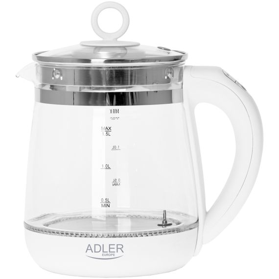 Електрочайник Adler AD 1299 1850-2200Вт/ 1.5л/ скло/ заварник/ встановлення температури/ білий | Зображення 1