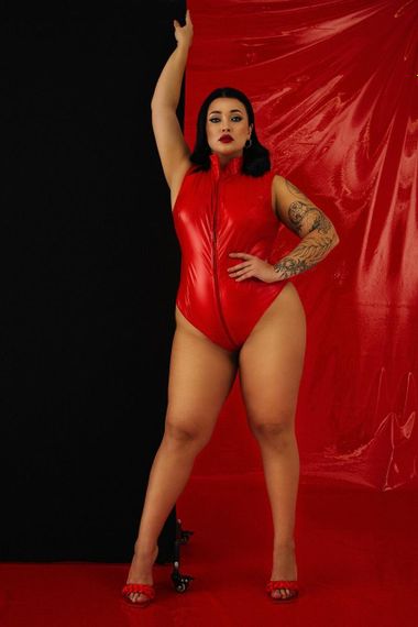 Лакированный комбидресс красный “Дерзкая Стелла” XXL, молния на все тело sexstyle | Зображення 2