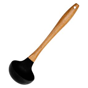 Половник силиконовый кухонный 27 (см) кухонный половник из силикона с деревянной ручкой для супа, бульона