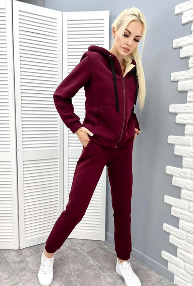 Женский теплый спортивный костюм на меху, GF5799 цвет бордовый, размер 50/52