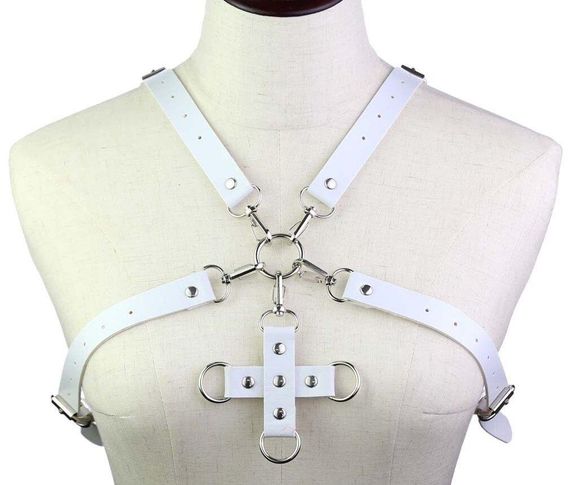 Портупея зі штучної шкіри з фіксатором Women's PU Leather Chest Harness Caged bra WHITE sexstyle