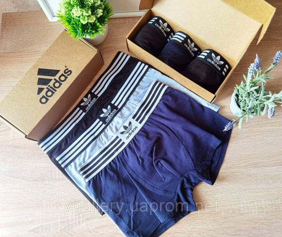 Чоловічий комплект трусів Adidas, подарунковий набір чоловічих трусів Адідас у коробці на 3 штук, набір трусів Адідас