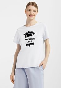 Футболка жіноча біла з принтом "Випускник", XL