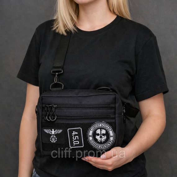 Тактическая сумка для патчей Cordura 600D — 5 карманов, мессенджер черный из ткани | Зображення 6