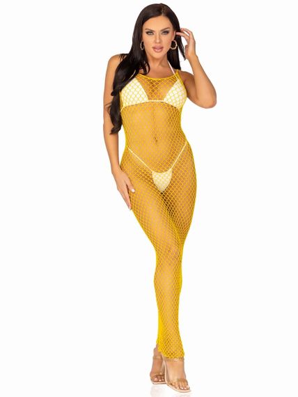 Длинное платье Leg Avenue в крупную сетку, желтое, One size sexstyle | Зображення 3