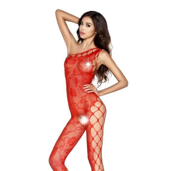 Бодістокінг Passion BS036 red, комбінезон, лямочка через одне плече, S/M/L