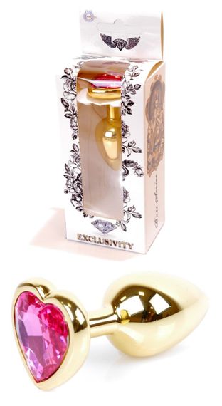 Анальний затор Boss Series - Jewellery Gold Heart PLUG Pink S, BS6400035 sexstyle