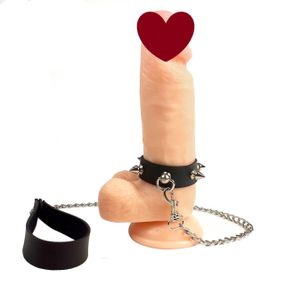 Кольцо для пениса Penis Ring с шипами и поводком, натуральная кожа Sex Aura