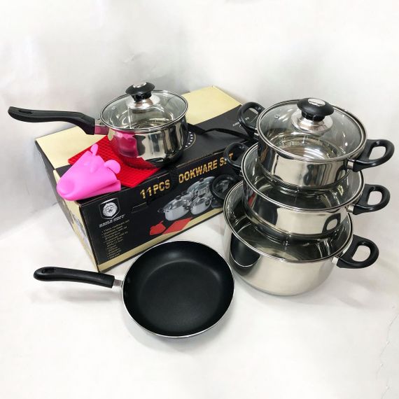 Набір каструль 11 предметів VS-1005-11 із нержавіючої сталі, FD-679 кришка скло | Зображення 4