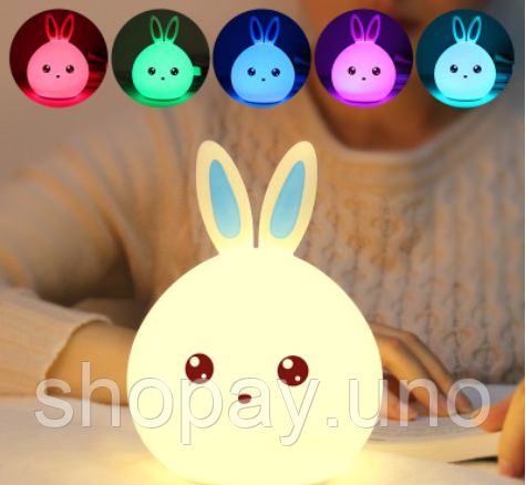 Детский светильник – ночник Зайчик LED Rabbit Soft Touch силиконовый со встроенным аккумулятором ∙ 7 режимов свечения | Зображення 2