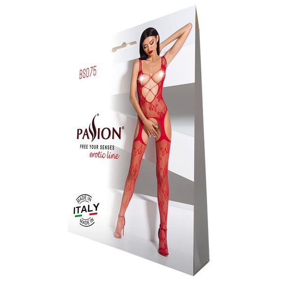 Откровенный бодистокинг с глубоким декольте Passion BS075 red | Зображення 4