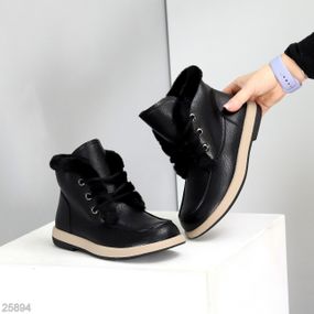 Стильные черные теплые ботинки натуральная кожа флотар молния+шнуровка 38