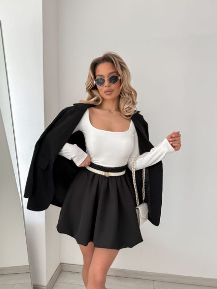 Женская летняя короткая юбка мини в складку с высокой посадкой NA1062 цвет черный размер 46/48