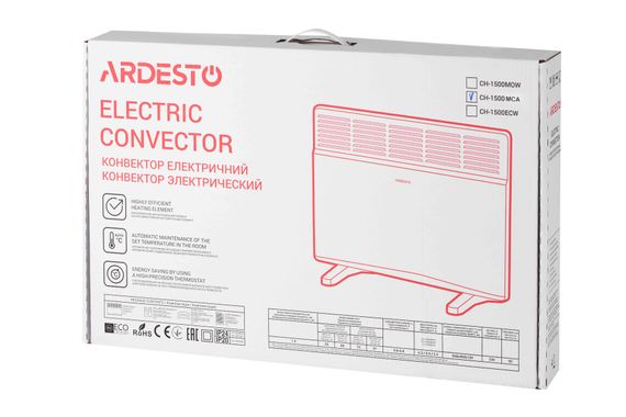 Конвектор електричний ARDESTO  CH-1500MCA, 1500 Вт, 15 м2, закритий нагрів. елемент, IP24, мех. керування, антрацит матовий (CH-1500MCA) | Зображення 7