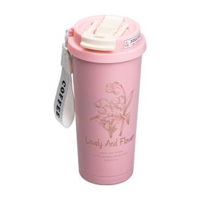 Термокружка Flower Style с ремешком 500 мл розовая HP-14-52P