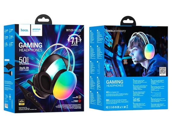 Наушники Hoco rich channel gaming headphones RGB W109 Plus черный | Зображення 7