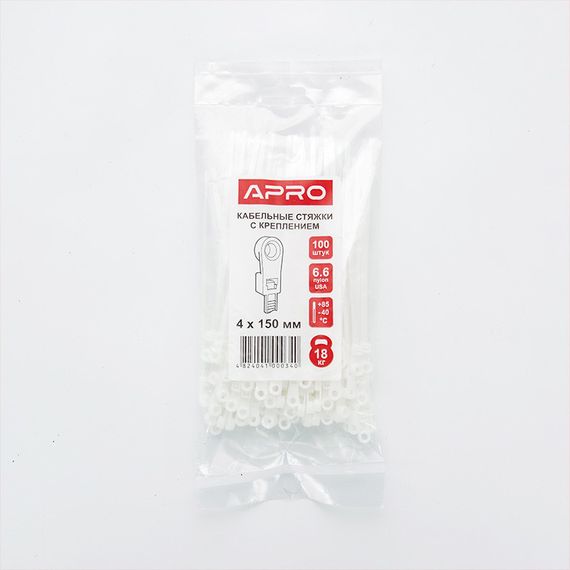 Стяжка кабельна з кріпленням 4х150 біла (пач 100 шт.) APRO CTRM-W41501 | Зображення 5