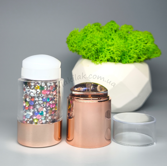 Подвійний силіконовий штамп для стемпінга з різнокольоровими стразами (діаметр  25мм)