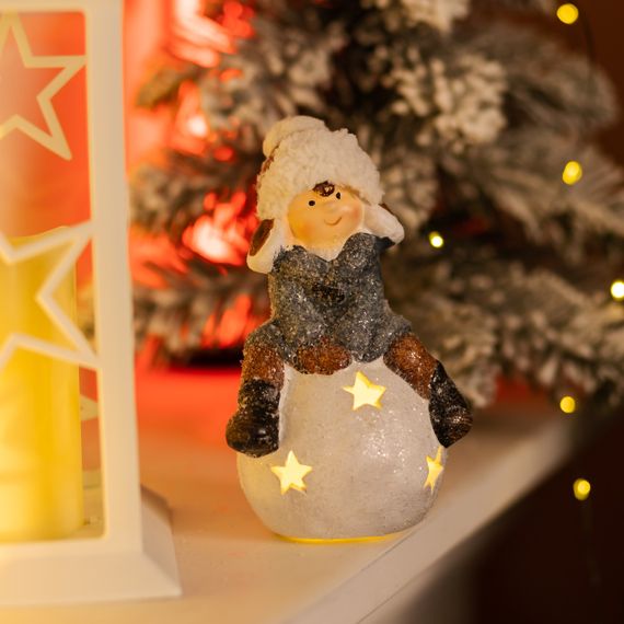 Новорічна декоративна фігурка з підсвіткою 10×8.5×16 см Новорічний декор Дитина на сніговій кулі з порцеляни CR-5-20