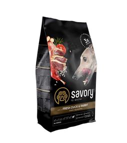Корм Savory Adult All Breeds rich in Fresh Duck & Rabbit сухий зі свіжою качкою та кроликом для дорослих собак усіх порід 3 кг