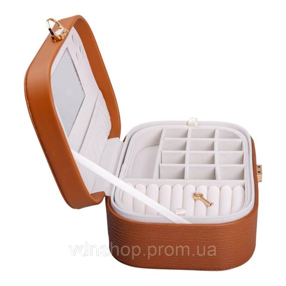 Шкатулка для украшений из эко кожи 2 яруса с замком органайзер для ювелирных изделий HP-5-1BR | Зображення 3