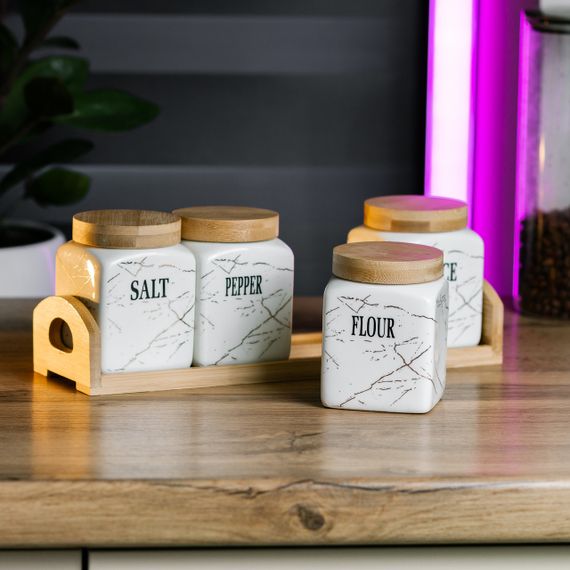 Набір для сипучих продуктів 4 штуки по 300 мл на бамбуковій підставці HP1210 | Зображення 1