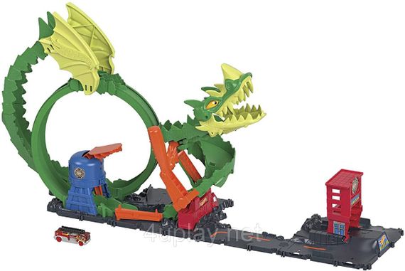 Трек Хот Вилс Сити Опасные существа Атака огненного дракона Hot Wheels City Dragon Drive Firefight | Зображення 1