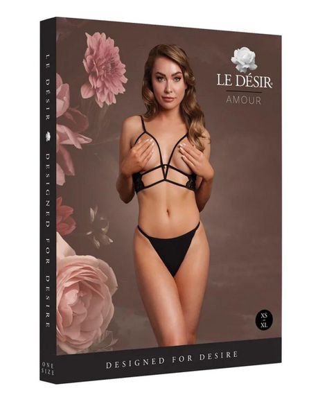 Еротичний бра Open Cup Triangle Bra with Lace and Adjustable Sliders - One Size - Black sexstyle