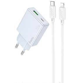 МЗП Hoco C142A Direct PD20W+QC3.0 (1USB-A/1C) + кабель Type-C to Lightning Blue